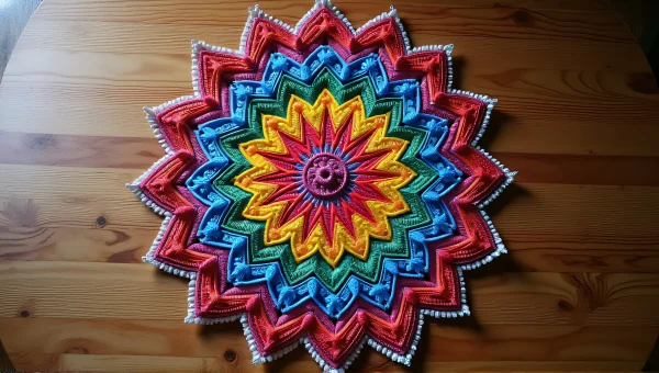 Multicolored Mandala Wall Hanging on Wood Table