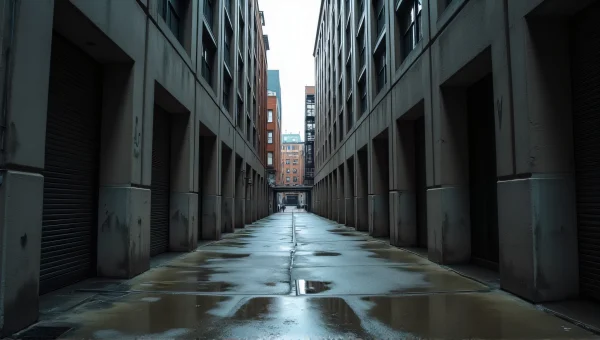 Narrow Alleyway Between Tall Concrete Buildings