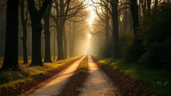 Narrow Dirt Road Through Tall Deciduous Trees