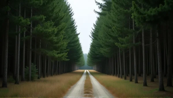 Narrow Dirt Road Through Tall Trees Landscape