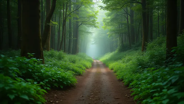Narrow Winding Pathway Through Dense Trees