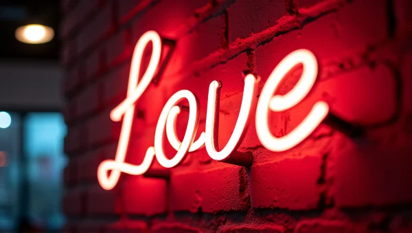 Neon Love Sign Illuminating Brick Wall