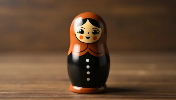 Nesting Doll Close-Up on Wooden Table