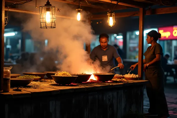 Night Market Food Stall With Charred Pans