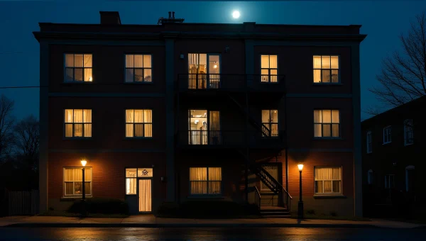 Nighttime Urban Building With Warm Lighted Windows