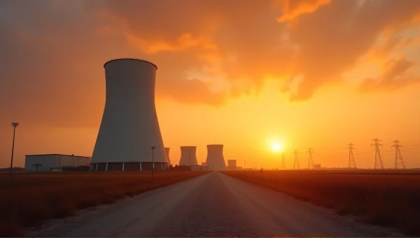Nuclear Plant Silo Under Orange Sunset Sky