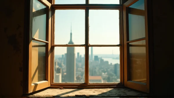 Open Glass Window With Sunlight City View