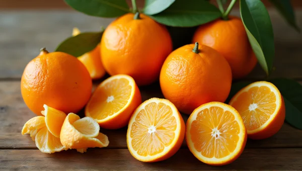 Orange Fruits Still Life Arrangement On Table