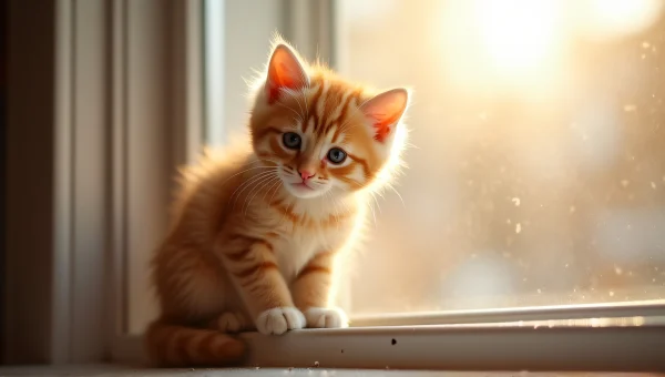 Orange Tabby Kitten Sunlit Windowsill View