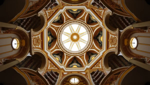 Ornate Church Ceiling Fresco With Gilded Vaults