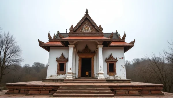 Ornate White Brown Temple Low Angle View