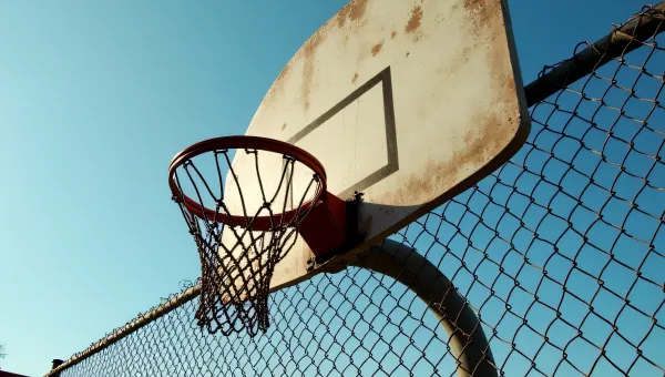 Outdoor Basketball Hoop On Chain-Link Fence