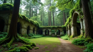 Overgrown Stone Ruins In Lush Forest