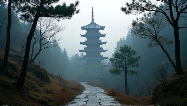 Pagoda Among Trees In Soft Morning Mist