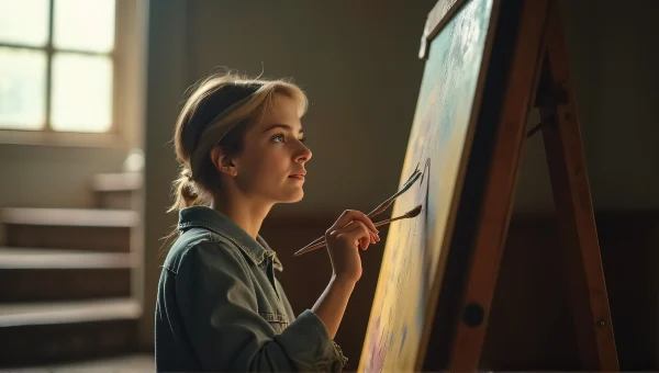 Painter Creating Artwork Beside Staircase