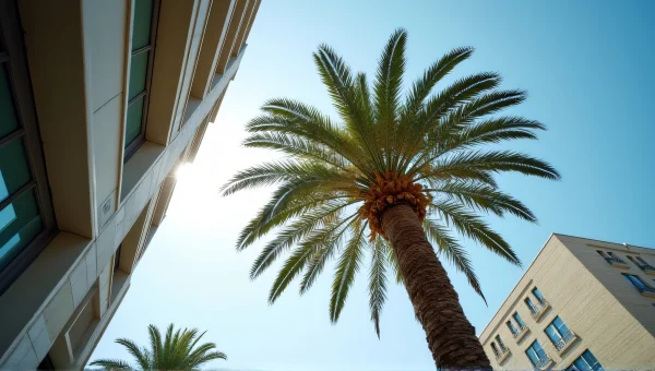 Palm Tree Urban Landscape With Clear Sky
