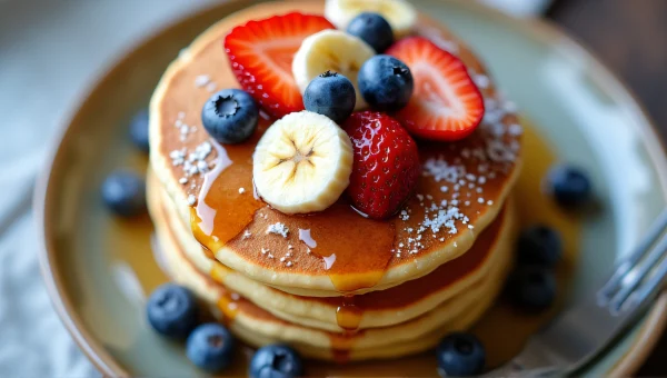 Pancakes With Fresh Fruits And Maple Syrup