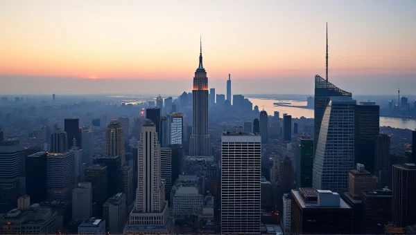 Panoramic City Skyline at Dusk with Reflections