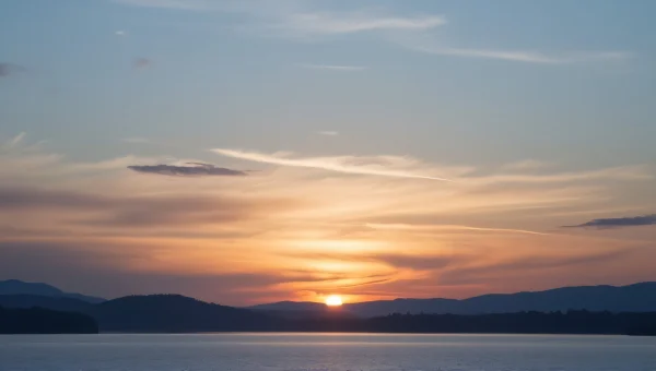 Panoramic Dawn Horizon With Clouds And Water