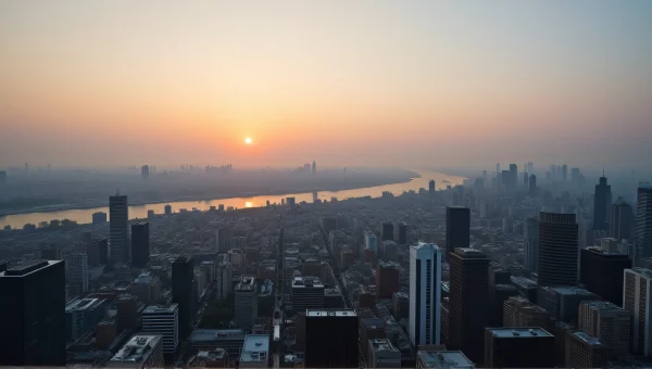 Panoramic Dusk View of Metropolis from Rooftop