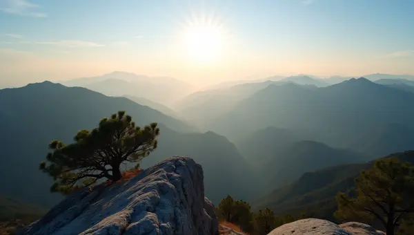Panoramic Mountain Range At Dawn With Misty Layers
