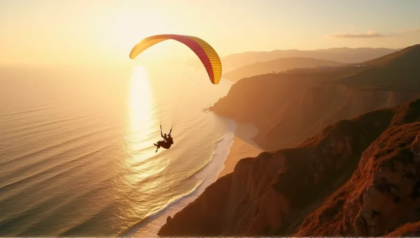 Paragliding Over Coastal Cliffs At Golden Hour