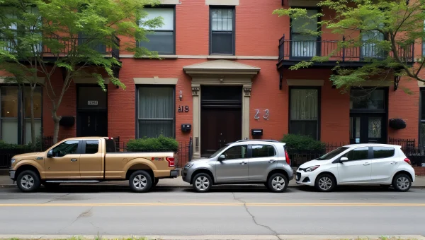 Parked Vehicles Near Brick Building Midday