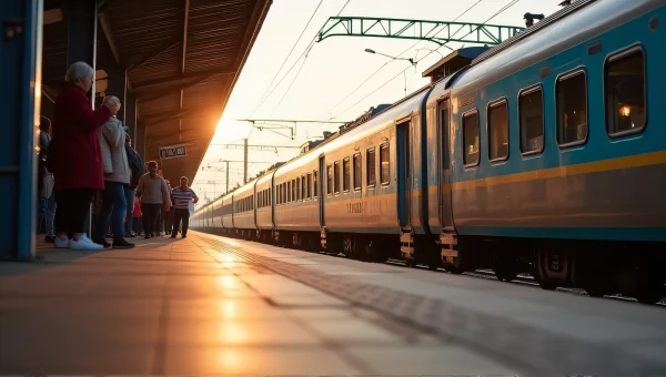 Passenger Train at Busy Railway Platform