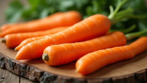 Peeled Carrots Close-Up on Wooden Board