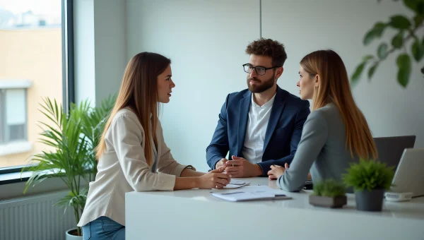 People Conversing at Modern Office Counter