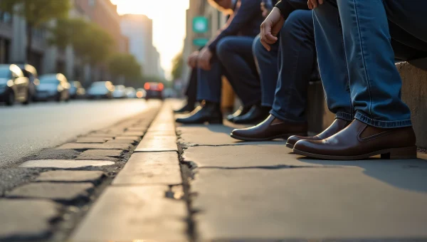 People Relaxing on Cracked Pavement in City