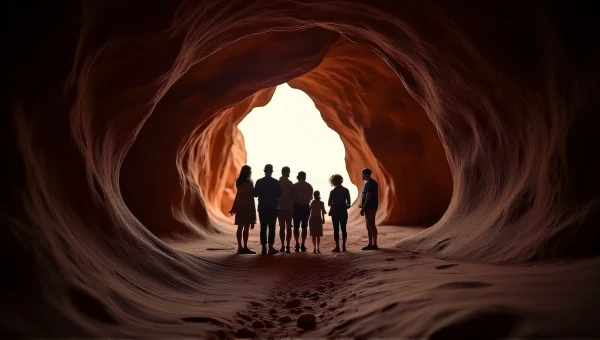 People Silhouetted in Natural Rock Formation
