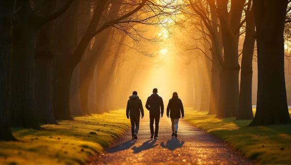 People Walking In Nature Near Tall Trees