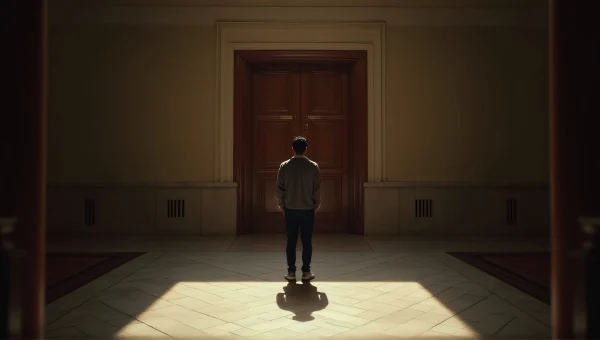 Person Contemplating Life Before Closed Door