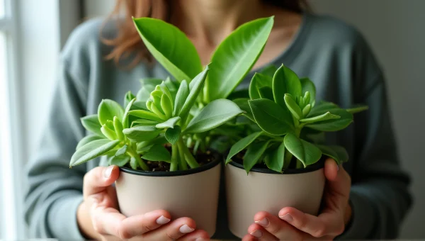 Person Cradling Green Potted Plants Portrait