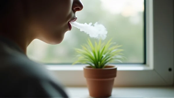 Person Exhaling Warm Breath on Potted Plant