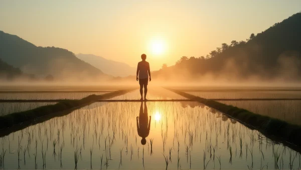 Person In Flooded Rice Terrace Field Silhouette