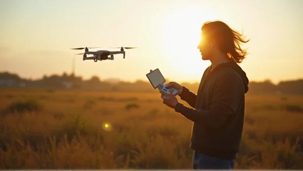 Person Flying Quadcopter Remote Control Dusk
