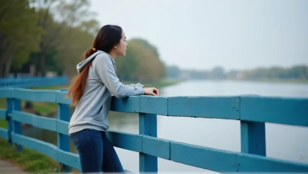 Person Gazing at Water by Blue Wooden Fence