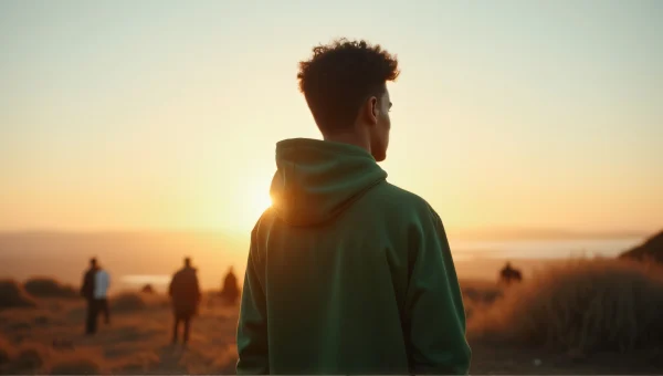 Person in Green Hoodie Gazing at Glowing Horizon