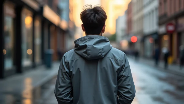 Person In Grey Jacket On Urban Sidewalk