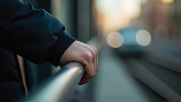 Person Gripping Metal Railing In Urban Setting