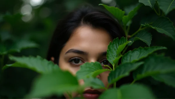 Person Hidden Among Green Leaves Portrait