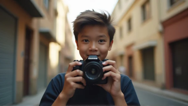 Person Holding Camera in Urban Alley Candid Shot