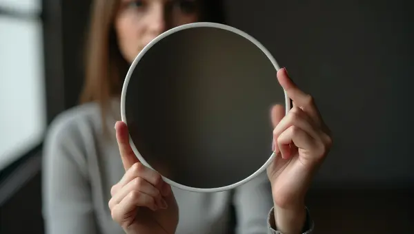 Person Holding Frameless Mirror Reflection Portrait