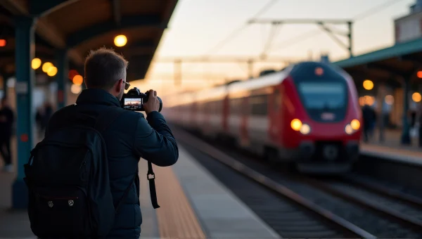 Person imagegraphing Train at Dusk on Platform