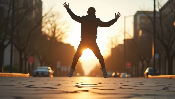 Person Jumping Over Cracked Urban Pavement