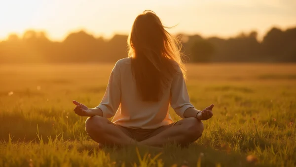 Person Meditating on Grass Field at Golden Hour