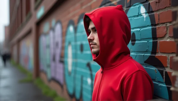 Person in Red Hoodie Near Graffiti Wall