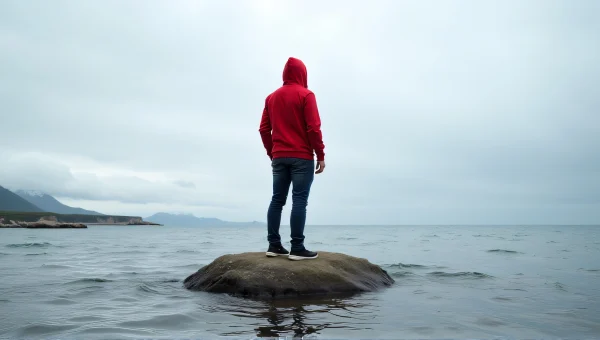 Person in Red Hoodie on Shoreline Rock